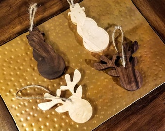 Handmade Reindeer and Snowman Wood Christmas Ornaments