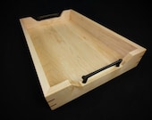 Handcrafted Maple Wood Serving Tray with Walnut Accents and Bronze Handles