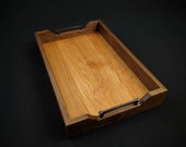 Handcrafted Wood Serving Tray with Elegant Bronze Handles