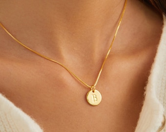 Textured Initial Tag Necklace, Hammered / Shiny / Matte / Scratched Coin Letter Necklace, Personalized Engraved Medallion Pendant