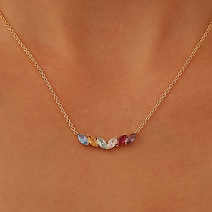 Marquise Birthstone Necklace, Personalized Family Diamond Charm Chain Necklace For Grandma Mom Jewelry Mother Day Bridesmaid Gifts