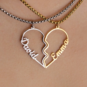 Collar con nombre de pareja en forma de corazón, personalizado, para novio o novia, en oro, plata y oro rosa. Regalo personalizado.