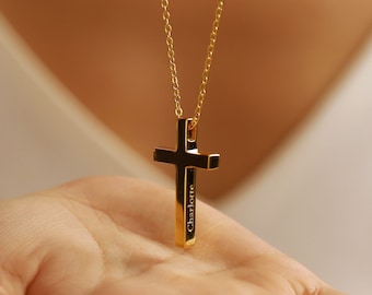 Personalisierte Kreuz Halskette in Gold / Silber / Rose Gold, Benutzerdefinierte Bibel Vers und Namen Gravur, religiöser Schmuck Geschenk für sie