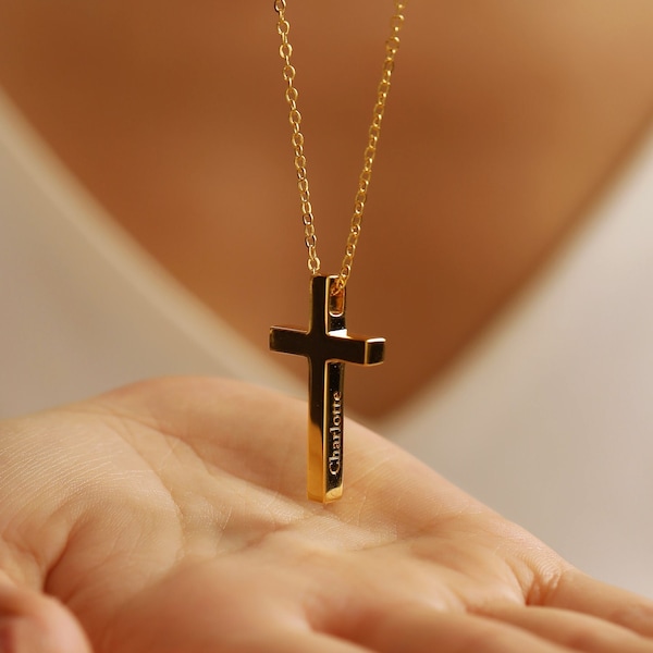 Collier de croix personnalisé en or / argent / or rose, verset biblique personnalisé et gravure de nom, cadeau de bijoux religieux pour elle