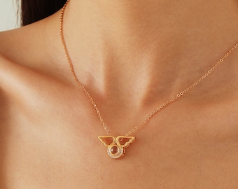 Angel Wing Projection Photo Necklace in Gold / Silver / Rose Gold, Personalized Photo Necklace Sterling Silver Custom Girlfriend Choker