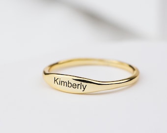 Custom Name Ring in Gold / Silver / Rose Gold, Stackable Name Initial Engraving Personalized Ring Gift for Her Couples Promise Ring Gifts