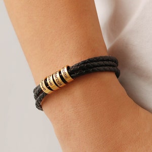 Aangepaste gegraveerde lederen armband, vaders geschenk, gepersonaliseerde mannen sieraden naam bericht liefde gravure, echtgenoot vriendje papa geschenken