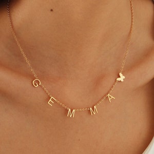 Colar com nome de borboleta | Colar com inicial de letra personalizada com ícones especiais | Colares personalizados com iniciais penduradas em coração de borboleta