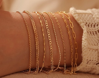 925 Sterling Silver Bracelet / Anklet in Gold / Silver / Rose Gold Finish | Custom Length Layered Stacking Style Chains | Dainty Minimalist