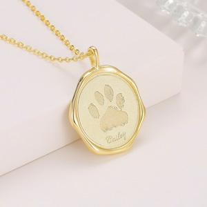 Actual Paw Print Necklace, Custom Dog Cat Footprint Name Date Engraved Memorial Pendant Necklace, Personalized Pet Memory Jewelry Gift