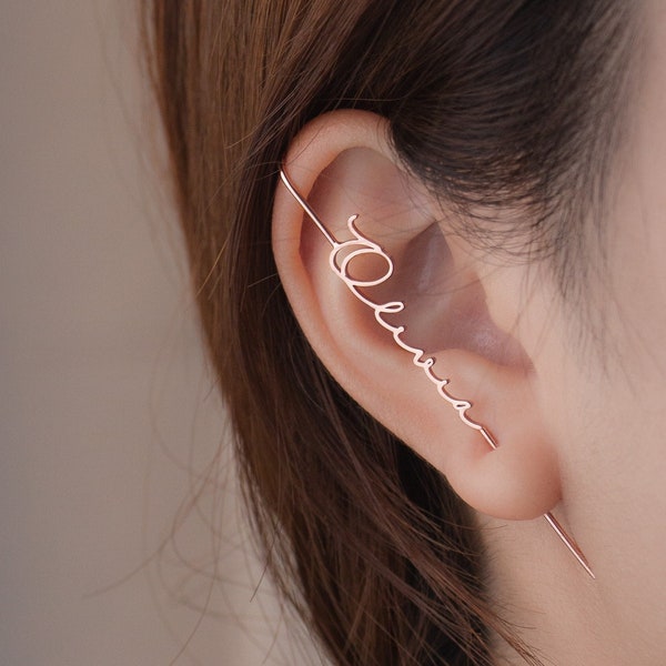 Custom Name Ear Wrap Crawler Hook Earrings, 925 Sterling Silver Personalized Climber Helix Cartilage No Piercing Minimalist Ear Cuff[1pc]