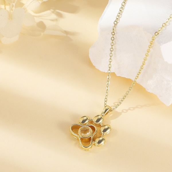 Collana con proiezione di impronte di zampe in oro/argento/oro rosa, collana personalizzata in argento sterling con foto di animali domestici, coppie e famiglie
