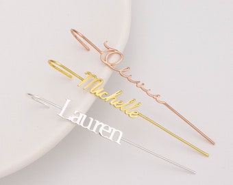 Custom Name Ear Wrap Crawler Hook Earrings, 925 Sterling Silver Personalized Climber Helix Cartilage No Piercing Minimalist Ear Cuff[1pc]