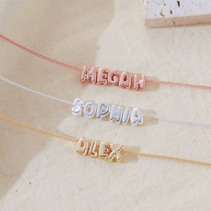 Collar con nombre de burbuja 3D, encanto inicial de soplo, regalo de joyería personalizado, collar con placa de identificación personalizada/iniciales de letras, collar redondo inflado