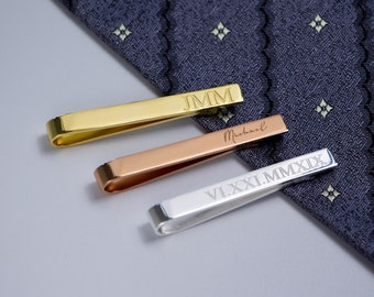 925 Silver Custom Tie Clip in Gold / Silver / Rose Gold Finish, Personalized Engraving Tie Bar, Engraved Groomsmen Tie Clip Sets Gifts