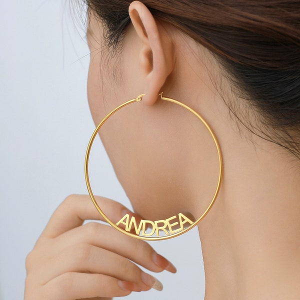 Personalized Name Hoop Earrings in Gold / Rose Gold / Silver Custom Name Earrings Customized Statement Large Big Hoops Earrings for Women