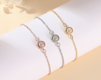 Pulsera de fotos de proyección, parejas simples minimalistas Cadena de fotos personalizada Pulsera de fotos de mascotas familiares personalizada de plata de ley delicada