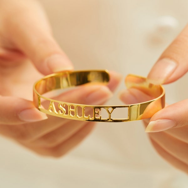 Nom personnalisé manchette bracelet jonc personnalisé en or/argent/or rose, nom personnalisé bracelet cadeau couples bracelet personnalisation