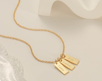 Family Kids Name Tag Necklace, Custom Dainty Engraved Nameplate Necklace Gifts for Mom Grandma, Personalized Jewelry Mothers Gift