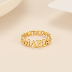 Zierlicher Namensring Namensring, Personalisierter Minimalistischer Namensschmuck Geschenk für Frauen, Panzerkette Ring Initiale Name Ring für Frauen Geschenk