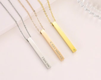 Personalized Engraved Bar Necklace in Gold / Silver / Rose Gold, Custom Nameplate Customized Name Initial Date Letter Engraving Gifts