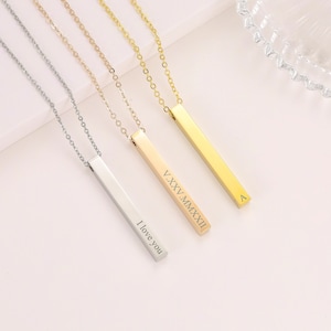 Collar de barra grabado personalizado en oro / plata / oro rosa, placa de identificación personalizada Fecha inicial Carta Grabado Regalos
