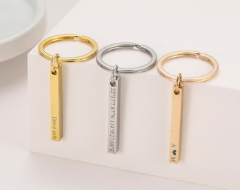 Personalized Engraved Bar Keychain in Gold / Silver / Rose Gold, Custom Shaker Key Chain Customized Name Initial Date Letter Engraving Gifts