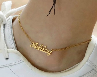 Personalisiertes Namens-Fußkettchen in Gold / Silber / Rosegold Farbe personalisiert Gold Buchstabe Initial Name Fußkettchen Personalisiertes Geschenk für Frauen