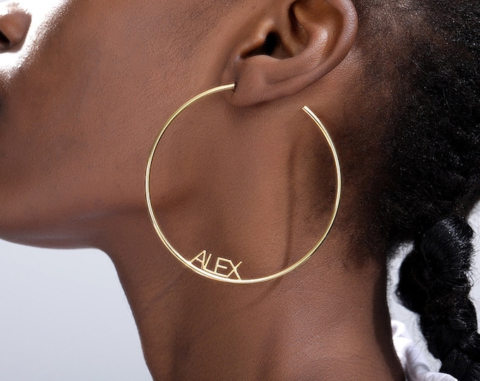 Personalized Name C Hoop Earrings in Gold / Rose Gold / Silver Custom Name Earrings Customized Statement Large Big Hoops Earrings for Women