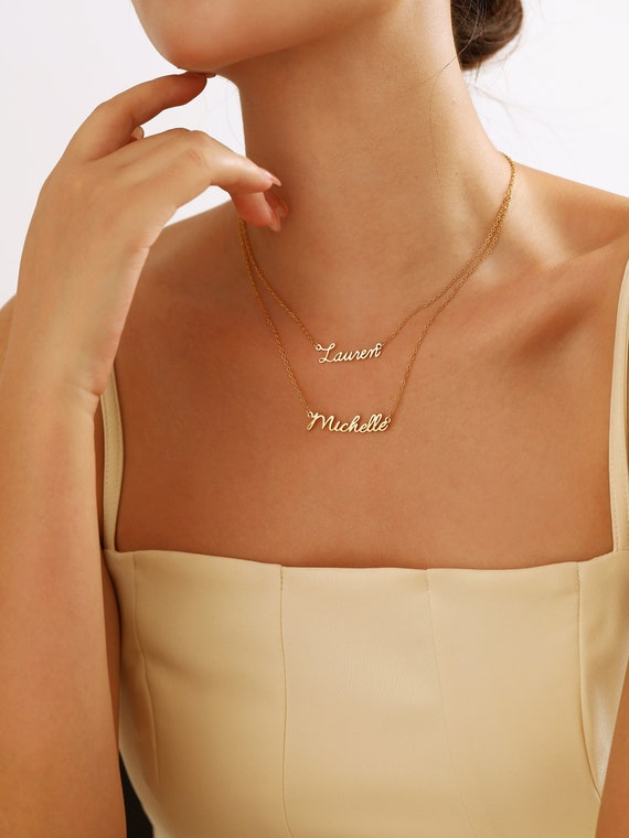 Layered Double Name Necklace Custom 2 Nameplate Layer Necklace