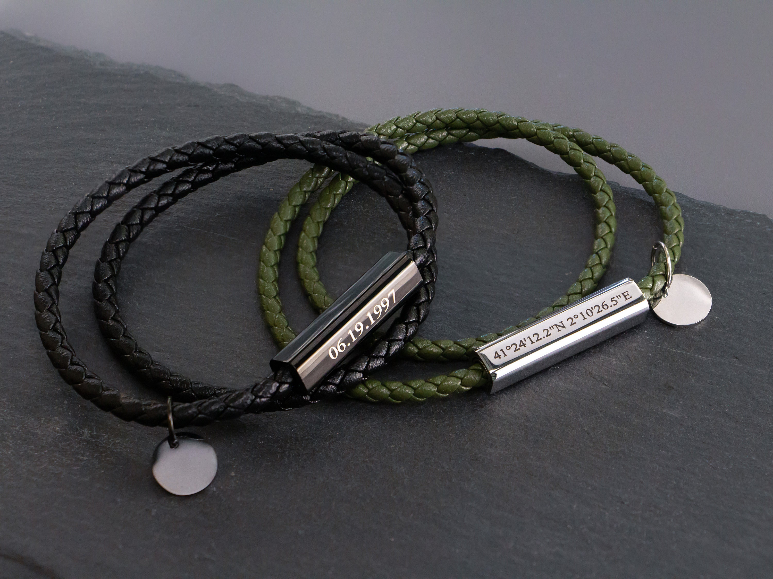 Custom Layered Leather Bracelet, Personalized Engraved Mens Bracelet …