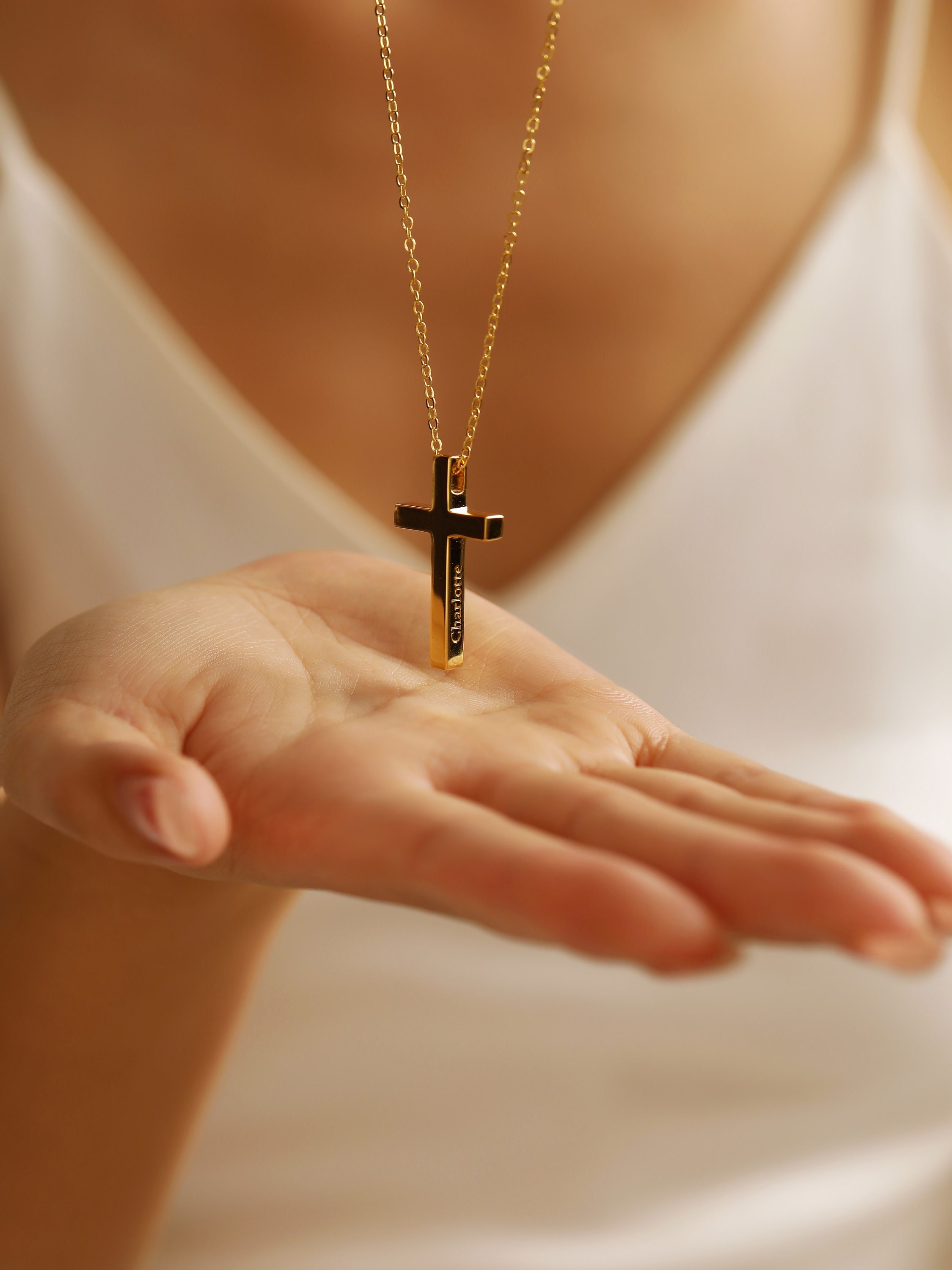 Personalized Cross Necklace in Gold / Silver / Rose Gold, Custom Bible Verse and Name Engraving, Religious Jewelry Gift for her