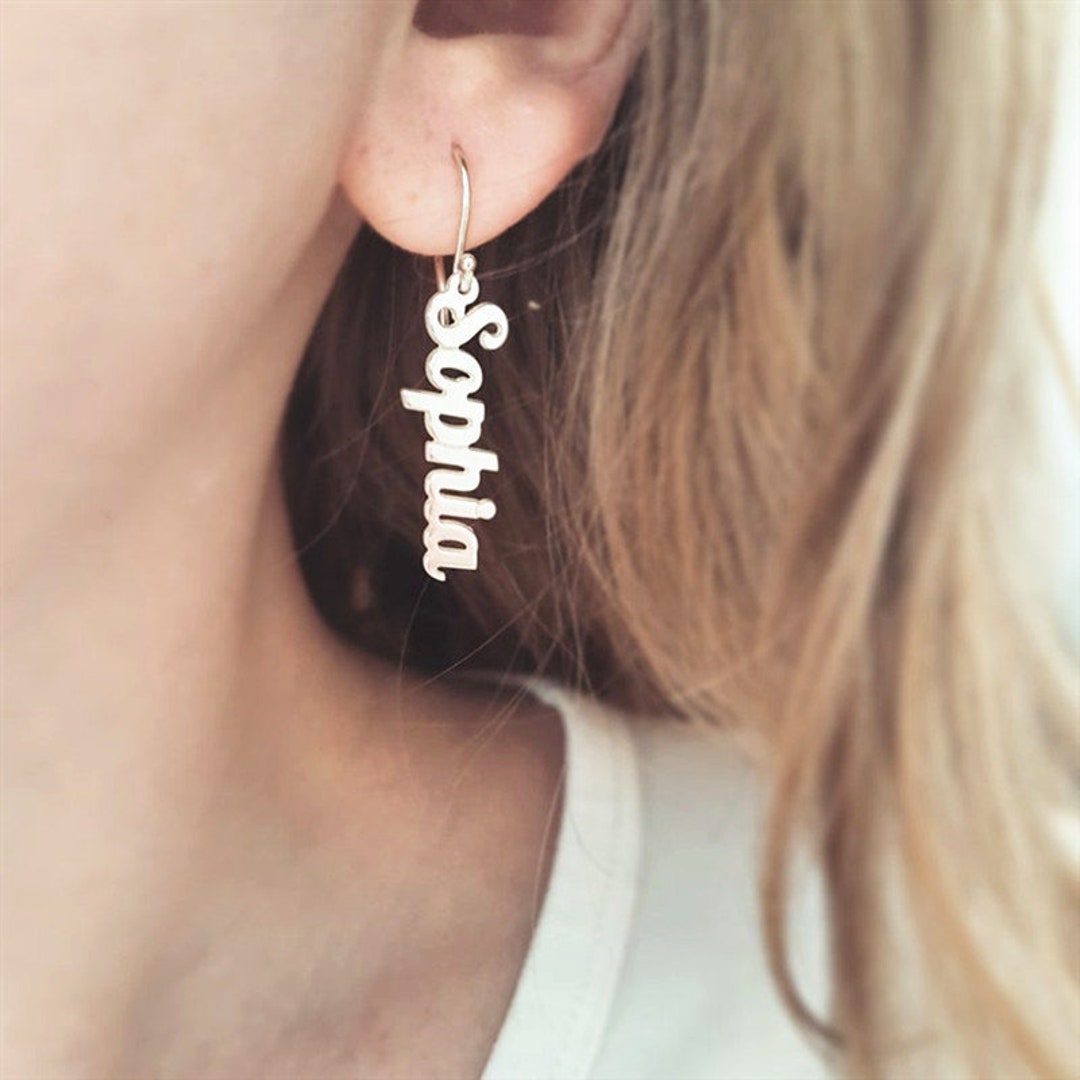 Personalized Nameplate Dangle Earrings Custom Gift Name Etsy