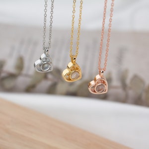 Projection Photo Necklace in Gold / Silver / Rose Gold, Heart Style Personalized Photo Necklace Sterling Silver Custom Girlfriend Choker