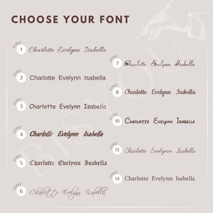 May include: A graphic showing 10 different font styles for the names Charlotte, Evelynn, and Isabella. The fonts are numbered 1 through 14.