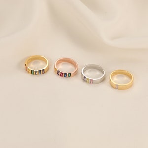 Brede band stokbrood geboortesteen ring, familie geboortesteen, moeder oma ring cadeau, goud zilver moeders geboorte maand gepersonaliseerd cadeau voor haar afbeelding 3