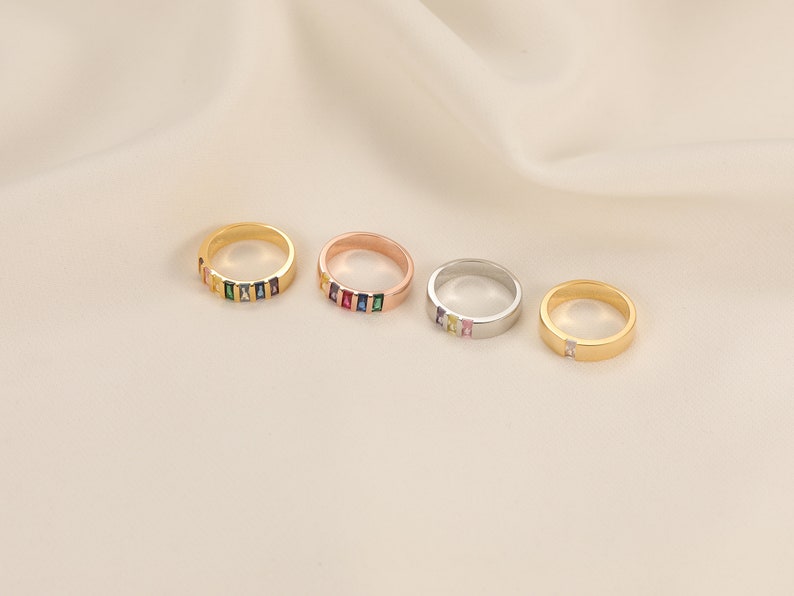 Brede band stokbrood geboortesteen ring, familie geboortesteen, moeder oma ring cadeau, goud zilver moeders geboorte maand gepersonaliseerd cadeau voor haar afbeelding 3