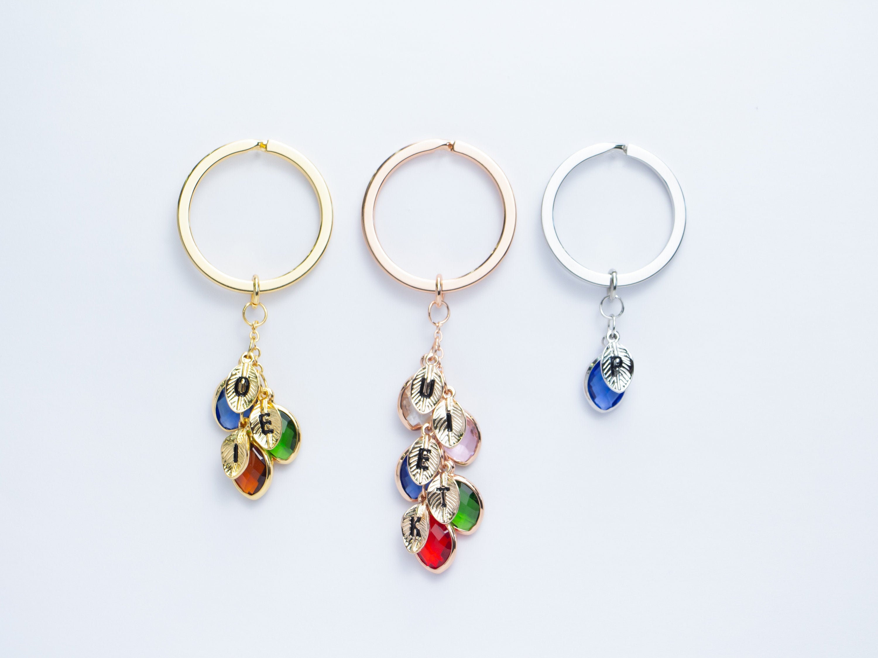 Personalized Birthstone Initial Keychain Crystal Birth Stone Etsy