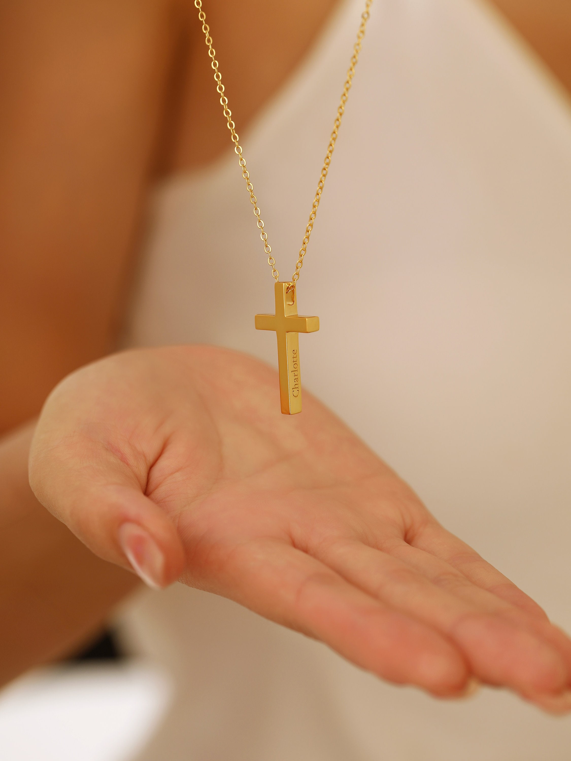Personalized Cross Necklace in Gold / Silver / Rose Gold, Custom Bible Verse and Name Engraving, Religious Jewelry Gift for her