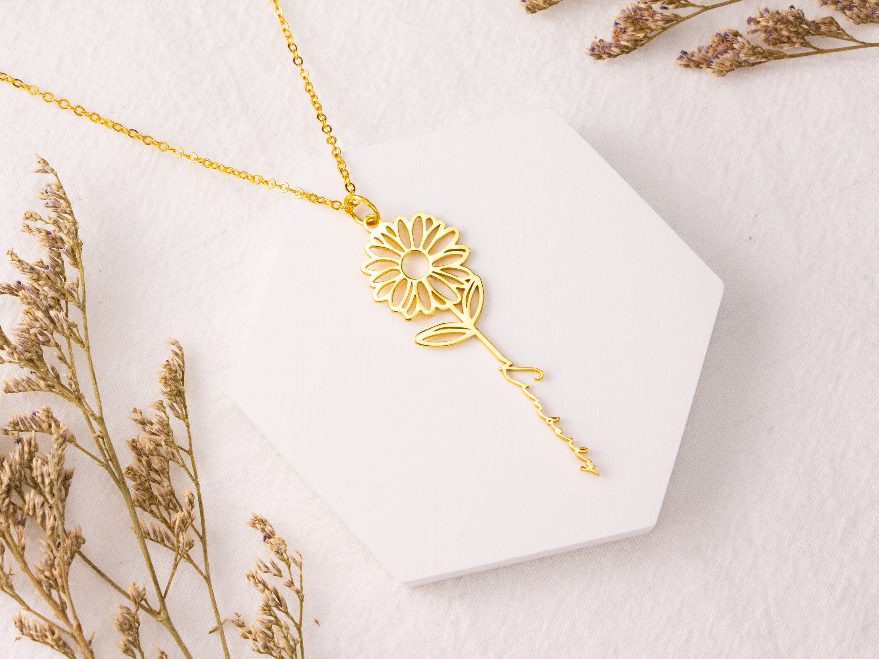 Custom Name Necklace with Birth Flower Personalized Etsy