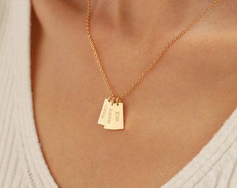 Family Kids Name Tag Necklace, Custom Dainty Engraved Nameplate Necklace Gifts for Mom Grandma, Personalized Jewelry Mothers Gift