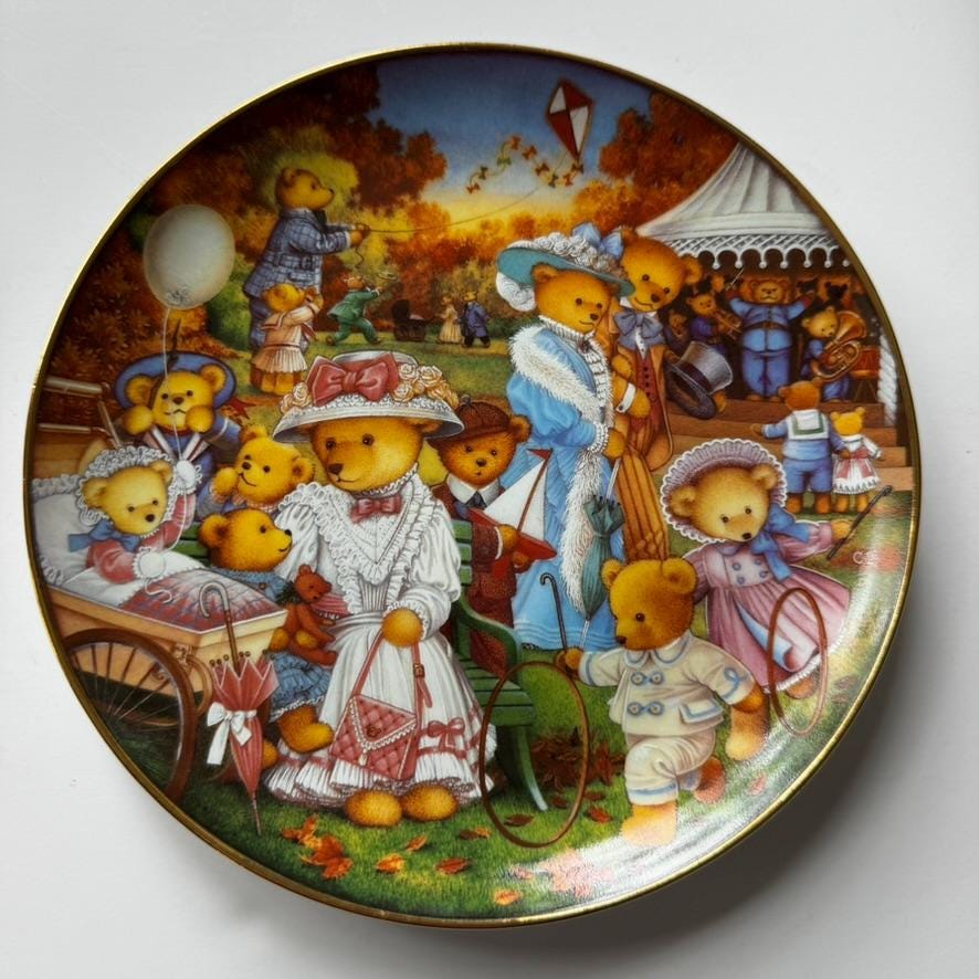 Franklin Mint Teddy Bear Decorative Plates, Teddy Bear Outing