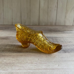 Amber Daisy and Button Glass Shoe/Slipper