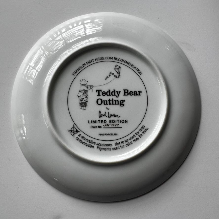 Franklin Mint Teddy Bear Decorative Plates, Teddy Bear Outing