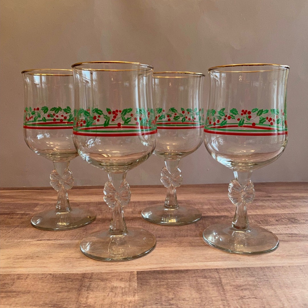 Set of 4 Libbey Christmas Glasses Arby's Holly Red Etsy