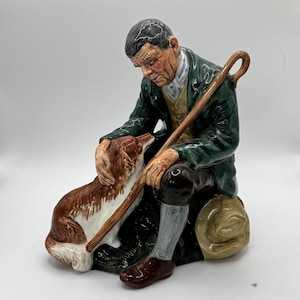 Royal Doulton &quot;The Master&quot; Figurine, Made in England, 1968, Glossy, Man Sitting On Log Petting a Brown and White Dog, Gift for Dog Lover