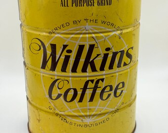 Vintage Wilkins Coffee Can, Empty, No Lid | Yellow Coffee Tin | All Purpose Grind Coffee | Served by the World's Most Distinguished Chefs