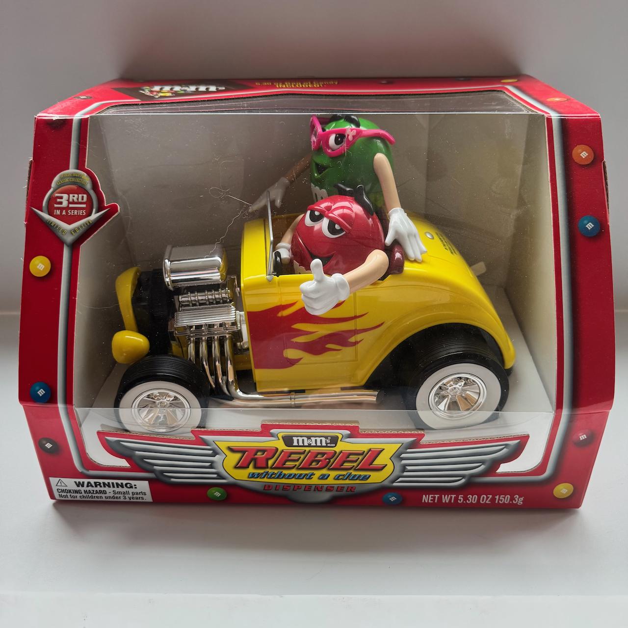 M&m's Rebel Without A Clue Yellow Hotrod Candy Dispenser 2000, New
