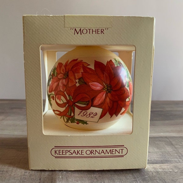 Hallmark 1982 "Mother" Glass Ornament; Keepsake Ornament; Poinsettia