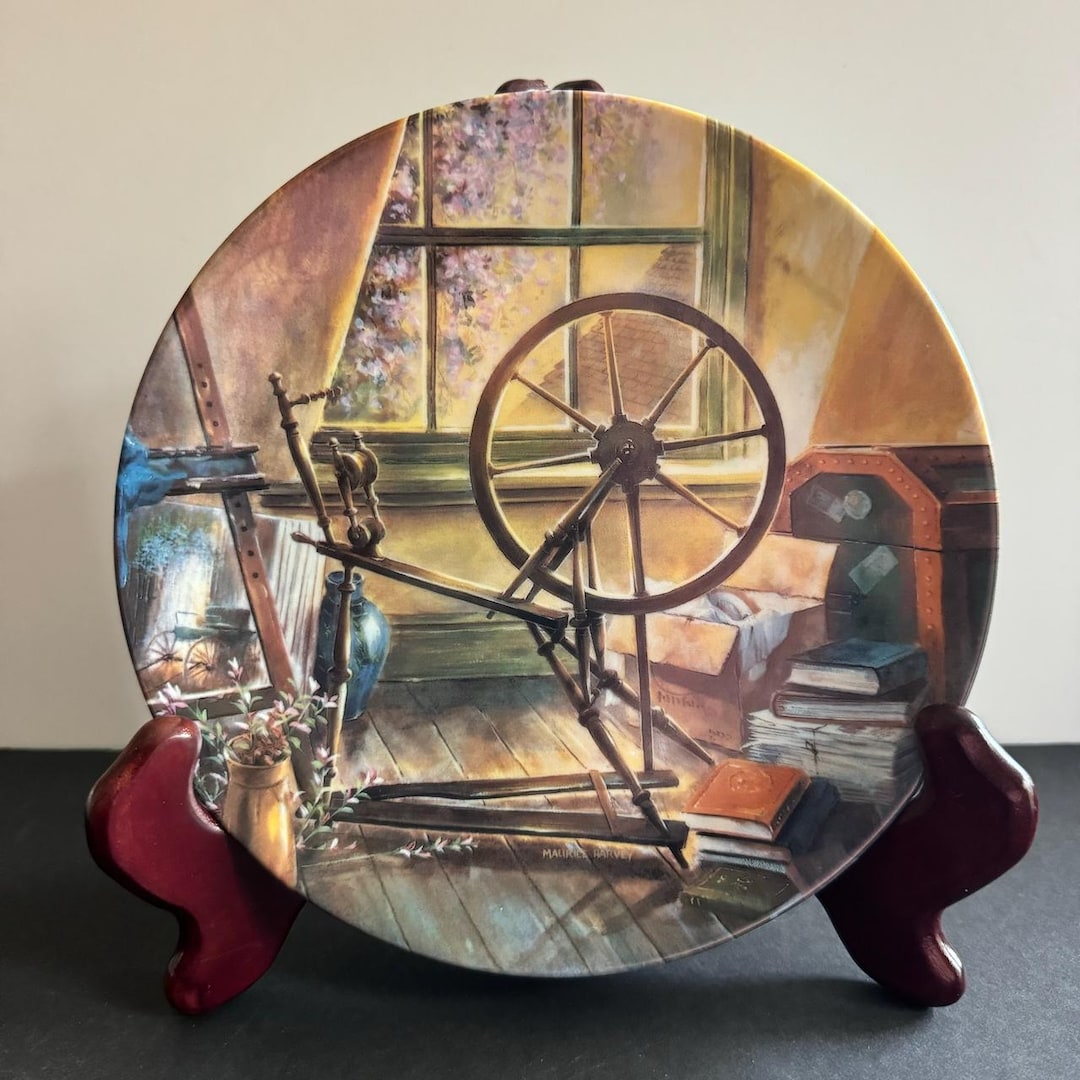 The Antique Spinning Wheel Plate by Maurice Harvey, 1990, Eighth